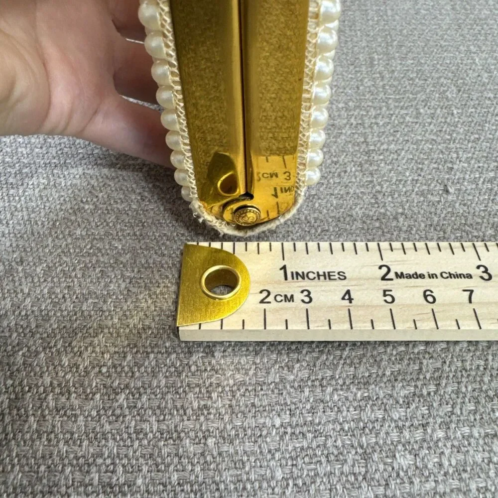 Vintage Faux Pearl Clutch Purse Gold Tone Frame Bag Mid Century MCM Glam Classy